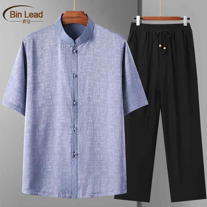 体操服 太極拳 日常着 メンズ 夏 唐服 チャイナ風 半袖 薄手 冷感 快適 シンプル カジュアル ゆったり シャツ セットアップ｜ラ・グラーヌ