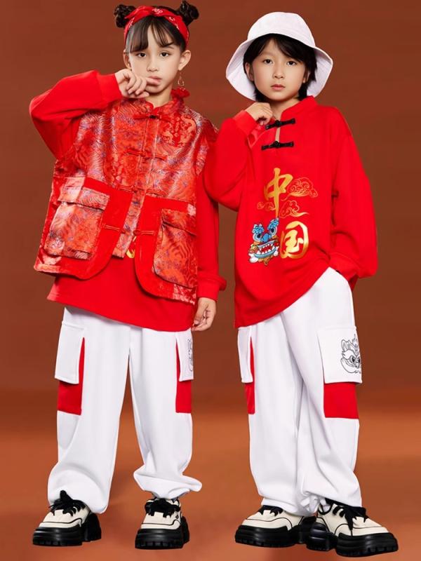 子供服 チャイナ風 キッズ 衣装 ヒップホップ パフォーマンス スポーツイベント エネルギッシュ カジュアル スポーティー ユニーク