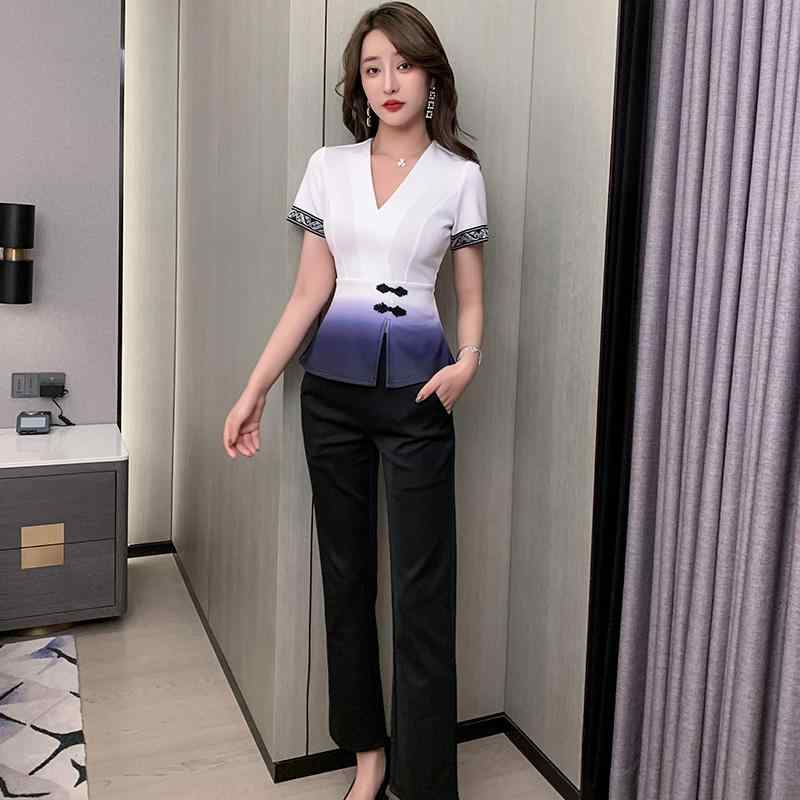 レディース エステ サロン スパ ユニフォーム オフィス 制服 パンツ 半袖 セットアップ おしゃれ エレガント ビジネス スタイリッシュ モダン 華やか カジュアル 上品