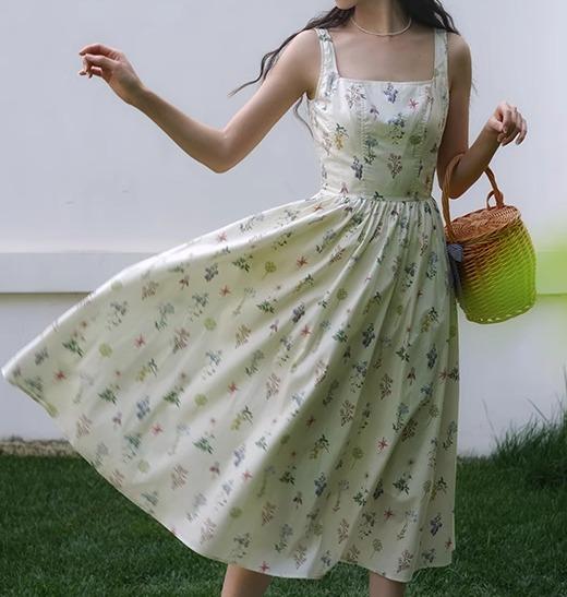 レディース 御召しもの ミモレ丈 袖なし ノースリーブ バックレースアップ 酉の方角シェイプ フレンチ ローマン的 白 小花柄 刷り上げる フローラル 真四角素っ首 律動的な調子 太陽面爆発 心ゆかしい フレンチ