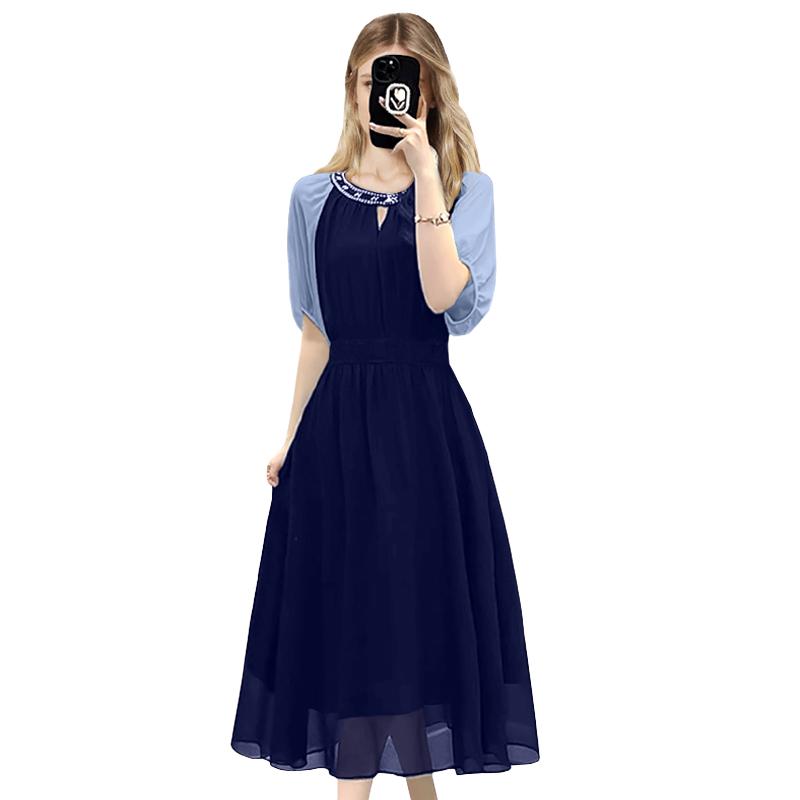 婦人服 フレンチ ロングスカート フレア プリンセス風 夏 エレガント 高級感 セレブ風 大人かわいい 若見え Ａライン 透け感 バルーンスリーブ 流行 舞台鑑賞｜ラ・グラーヌ 8,791円