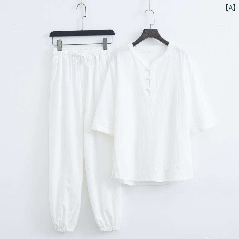 禅服 メンズ 成人男性服 成人男性用 トップス プルオーバー ズボン下 ボトムス 瀬戸もの風 レトロ 唐装 仏教 思い入れる セットアップ 背広 夏
