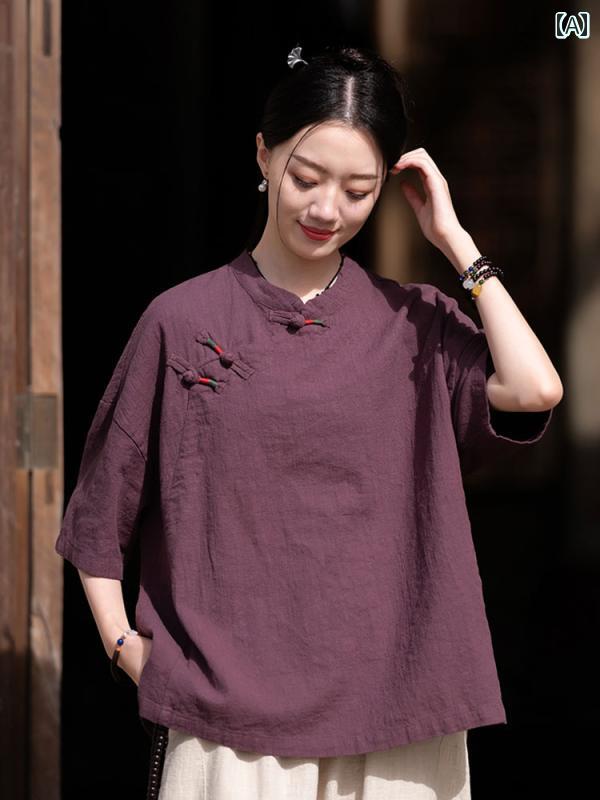 禅服 レディース 女性用 婦人服 トップス シャツ パンツ ボトムス チャイナ風 レトロ 唐装 仏教 瞑想 セットアップ 夏 ツーピース｜ラ・グラーヌ