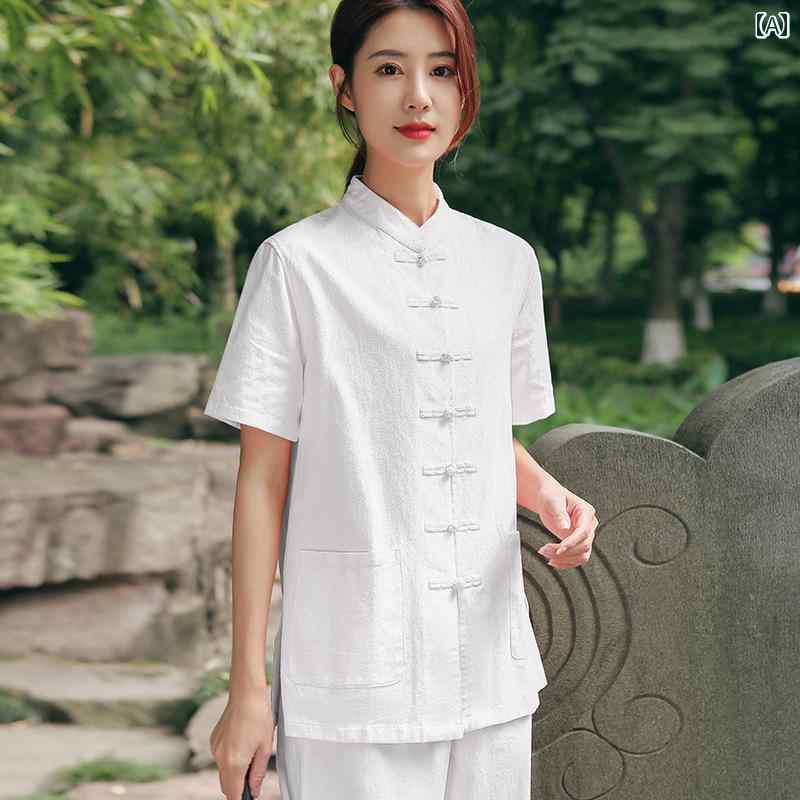 禅服 レディース メンズ トップス シャツ パンツ ボトムス チャイナ風 レトロ 唐装 仏教 瞑想 セットアップ ツーピース 夏