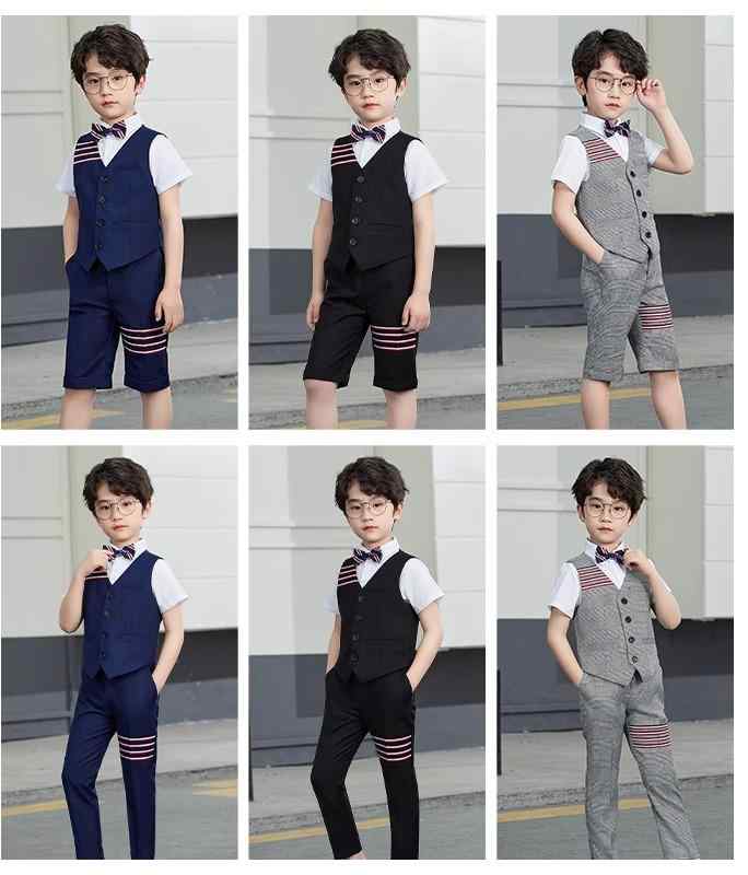 スーツ キッズ 子供 おしゃれ ファッション 男の子 ドレス 夏 ベスト 半袖 チェック柄 ホスト パフォーマンス セット ボーイズ ベスト パンツ 蝶ネクタイ