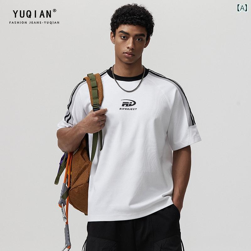 Tシャツ 夏 メンズ トップス オーバーサイズ ゆったり 紳士服 シャツ レトロ 半袖 アメリカン コントラスト ファッション スポーツ クール カジュアル
