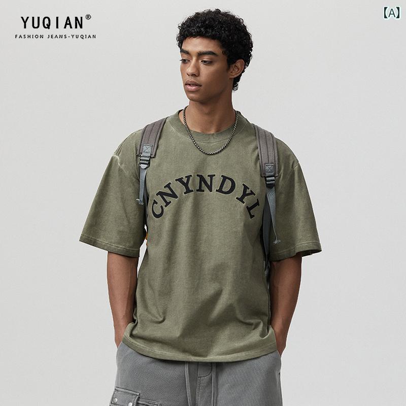 Ｔシャツ 夏 メンズ トップス オーバーサイズ ゆったり 紳士服 シャツ レトロ 半袖 コットン プリント カジュアル
