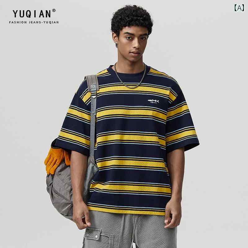 Ｔシャツ 夏 メンズ トップス オーバーサイズ ゆったり 紳士服 サマー tシャツ ストライプ コントラスト 半袖 アメリカン ファッション コットン カジュアル