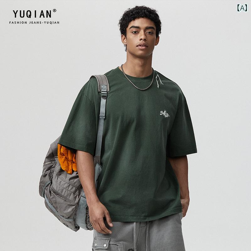 Ｔシャツ 夏 メンズ トップス オーバーサイズ ゆったり 紳士服 サマー tシャツ 厚手 コットン 半袖 ファッション 刺繍 カジュアル