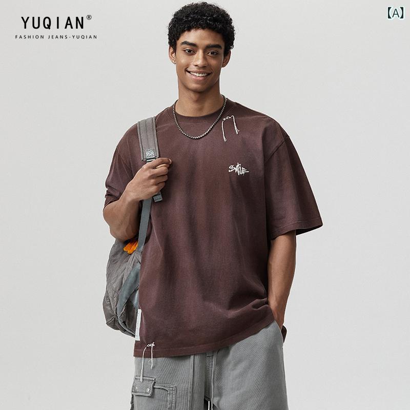 Ｔシャツ 夏 メンズ トップス オーバーサイズ ゆったり 紳士服 サマー tシャツ アメリカン レトロ コットン 半袖 グラデーション カジュアル｜ラ・グラーヌ
