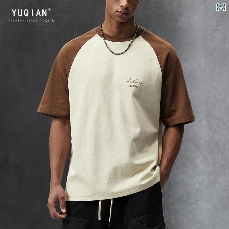 Tシャツ メンズ トップス 紳士服 シャツ ファッション ステッチ ラグランスリーブ 半袖 アメリカン 軽量 夏