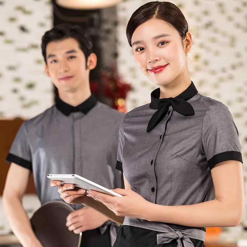 飲食店 制服 業務用 ユニフォーム 洋食 レストラン ウェイター サービス業 接客業 作業着 シャツ 半袖 ホテル ハイエンド 夏 サービス業 接客業 作業着 エプロン セットアップ