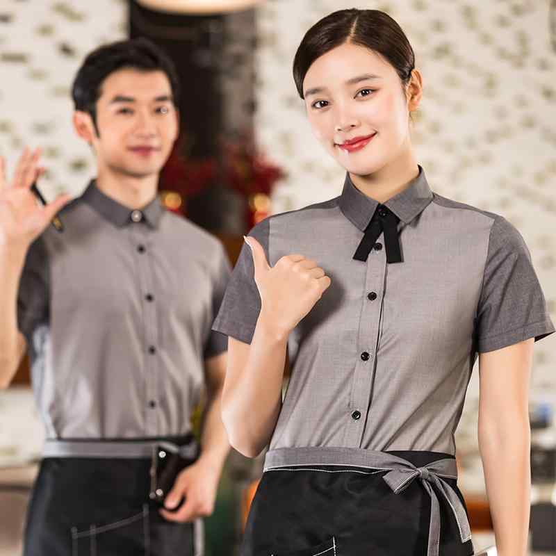 飲食店 制服 業務用 ユニフォーム ホテル ウェイター サービス業 接客業 作業着 シャツ ケータリング 洋食 レストラン 夏 半袖 サービス業 接客業 作業着 女性用 エプロン セットアップ