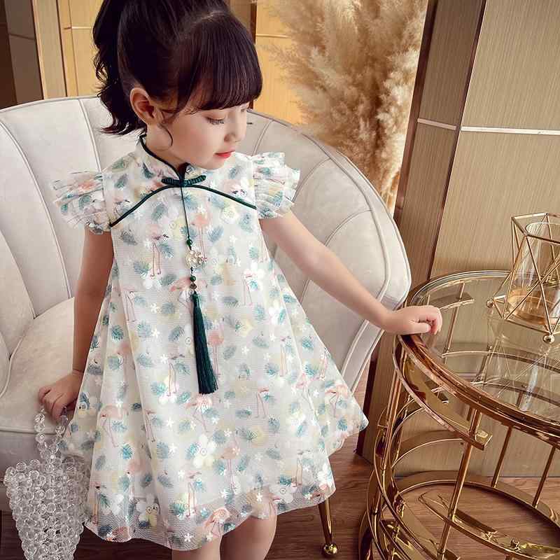 ワンピース 夏 キッズ 子供服 ドレス レトロ かわいい おしゃれ サマー ワンピ チャイナドレス 中国風 レース エレガント