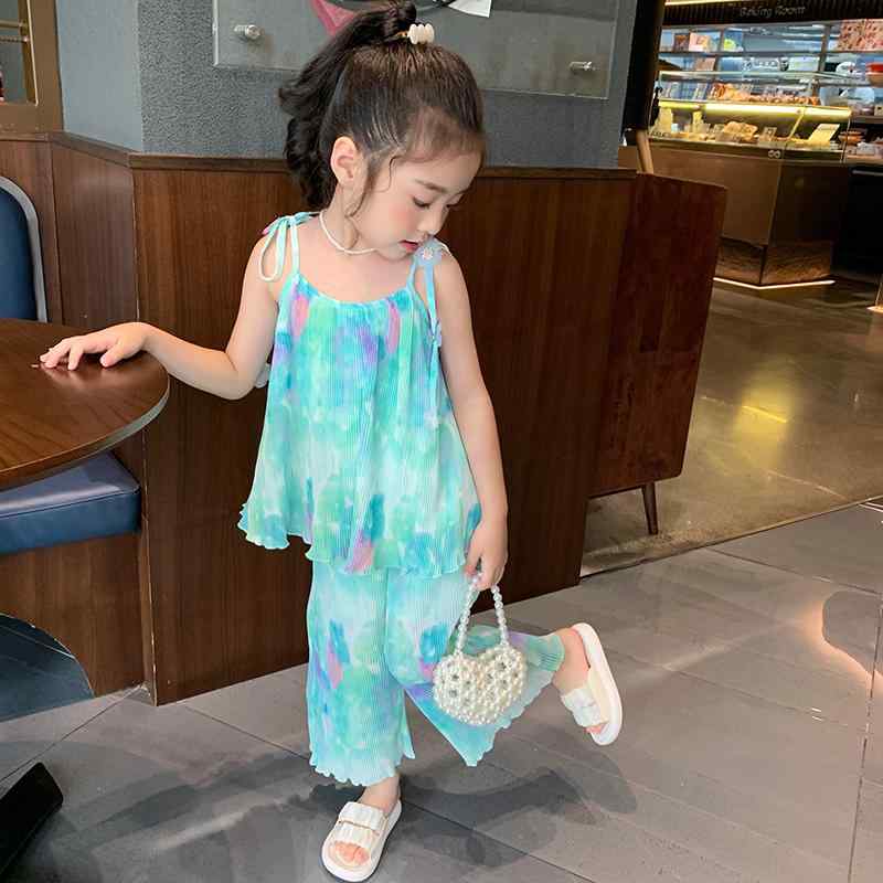 キッズ 子供服 ガールズ パンツ ズボン ボトムス かわいい おしゃれ 夏 カジュアル プリーツ トップス キャミソール セットアップ ツーピース