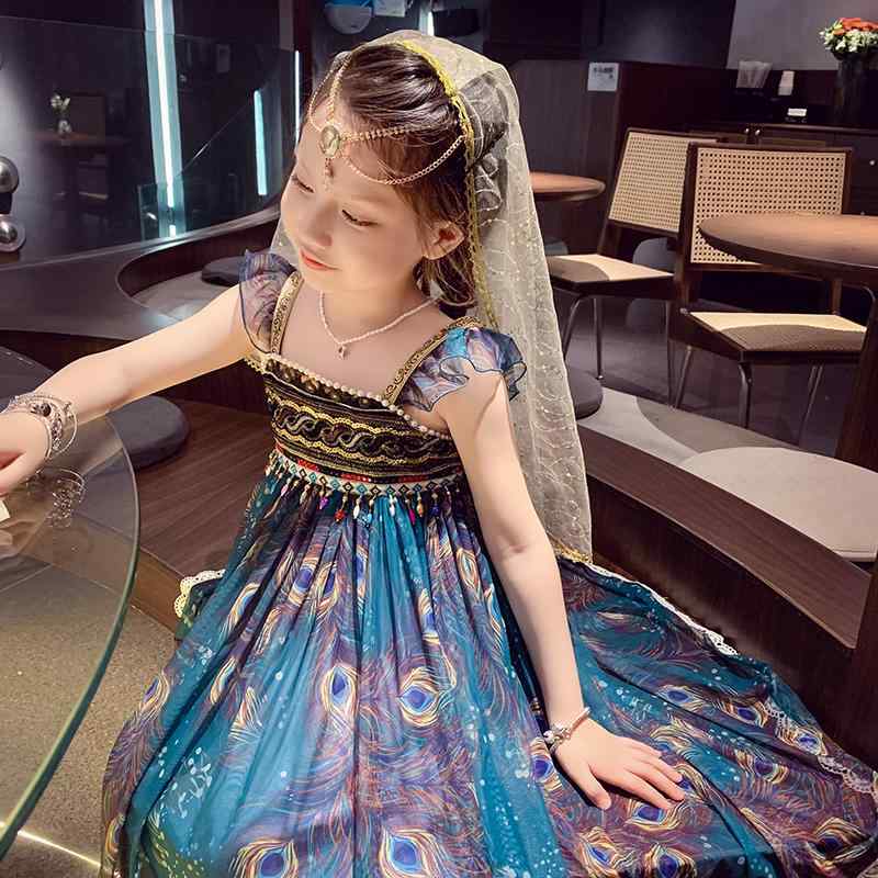 女の子 ワンピース 子供 エスニック プリンセス ドレス サマー アンティーク シフォン サスペンダー スカート 夏