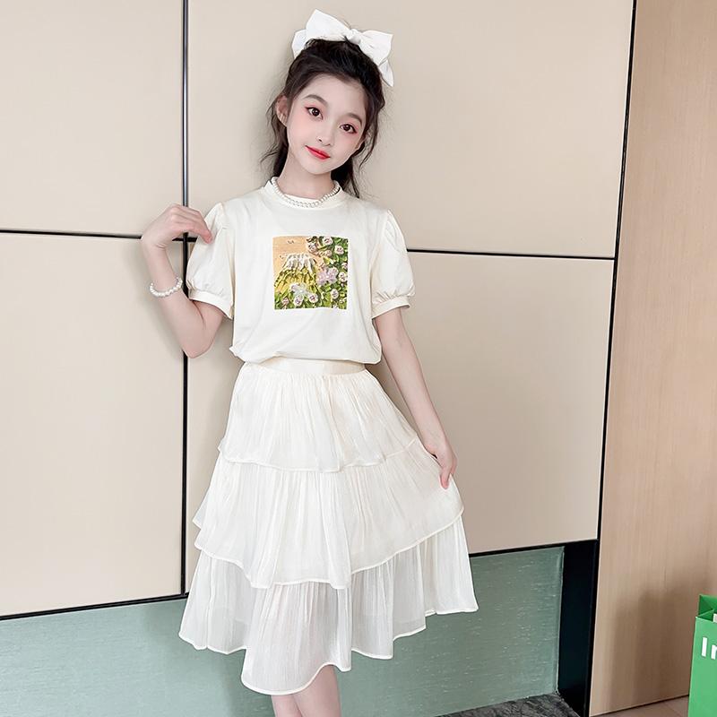ガールズ ファッション ドレス スカート トップス 半袖 Ｔシャツ 夏コーデ キッズ ガーリー セットアップ キュート デイリー 快適 カジュアル