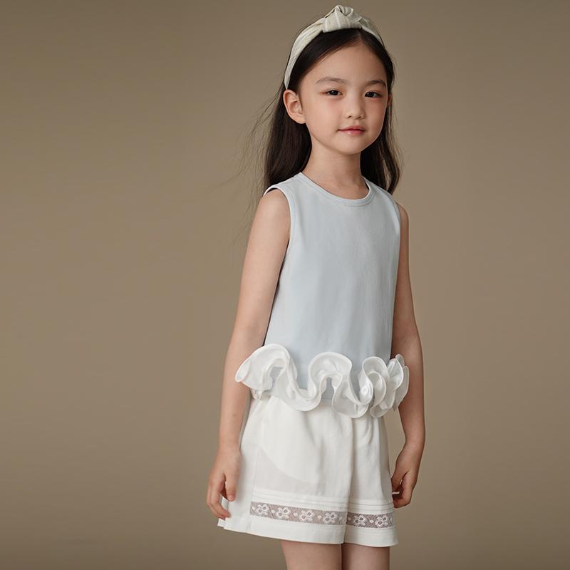 子供服 子供 夏 服 ブルー レース カジュアル トップス 女の子 ライトウェア ノースリーブ おしゃれ 薄手
