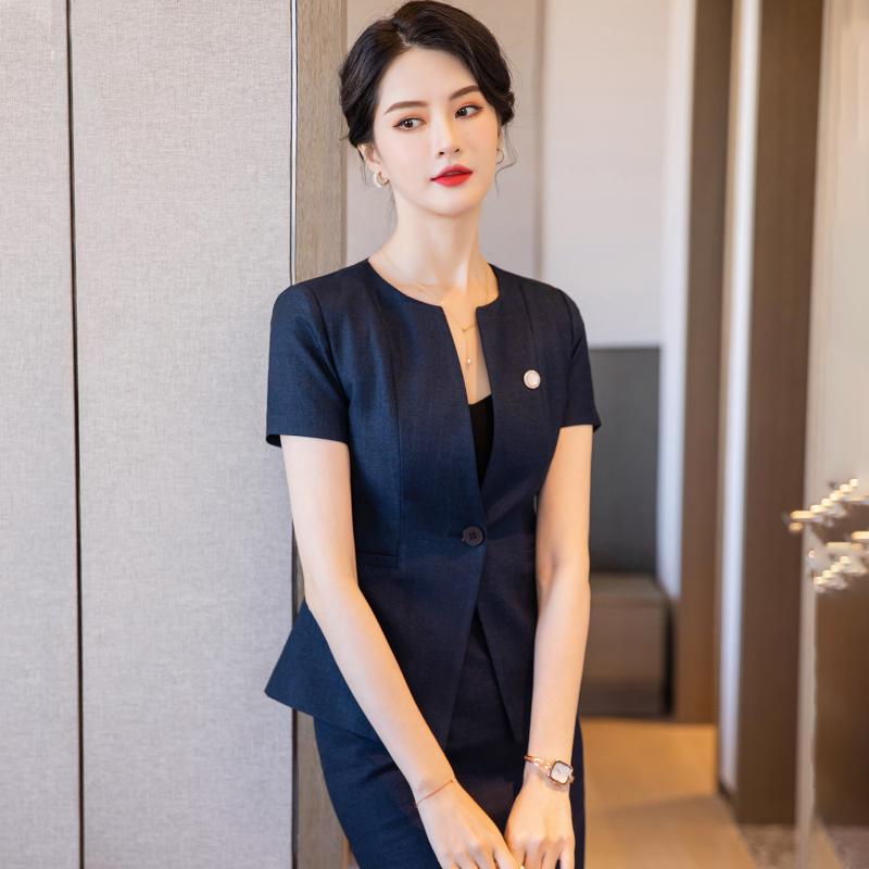 レディース スーツ スタイリッシュ 婦人服 女性用 きれい 洗練 半袖 ビジネス スーツ 夏 薄手 ホテル フロント スカート 大きいサイズ