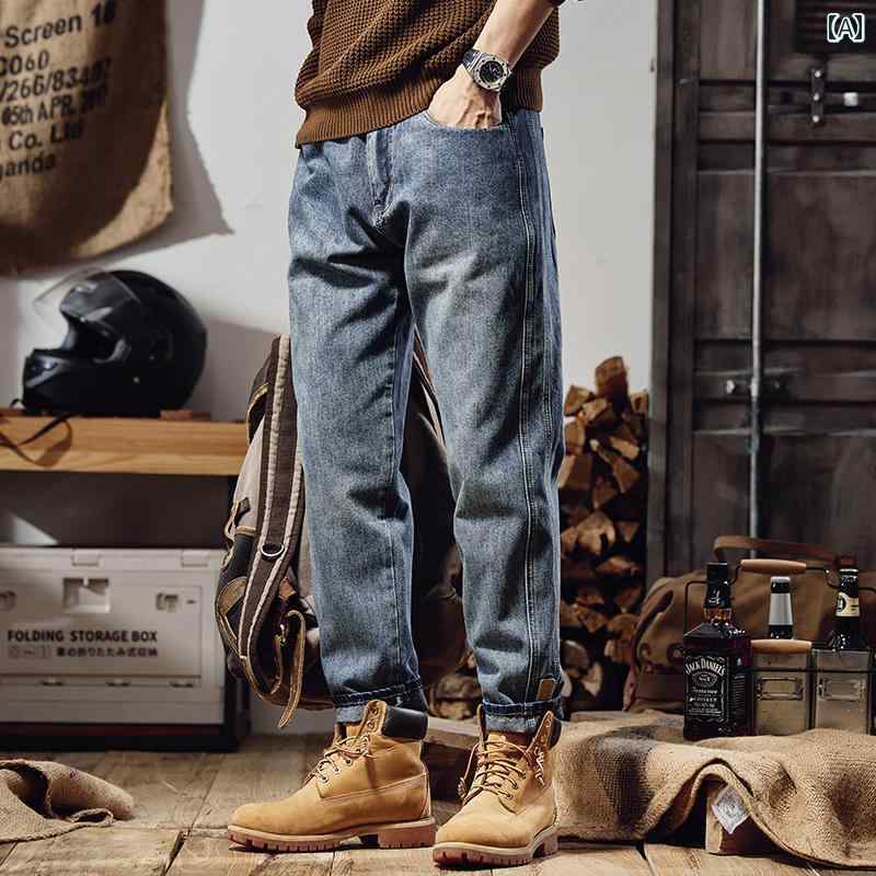 メンズ デニム カーゴパンツ ワーク ロングパンツ カジュアル ストリート おしゃれ マルチポケット付 着回し 動きやすい 普段着 レトロ アメカジ ダンス 趣味 パフォーマンス 衣装 アウトドア レジャー