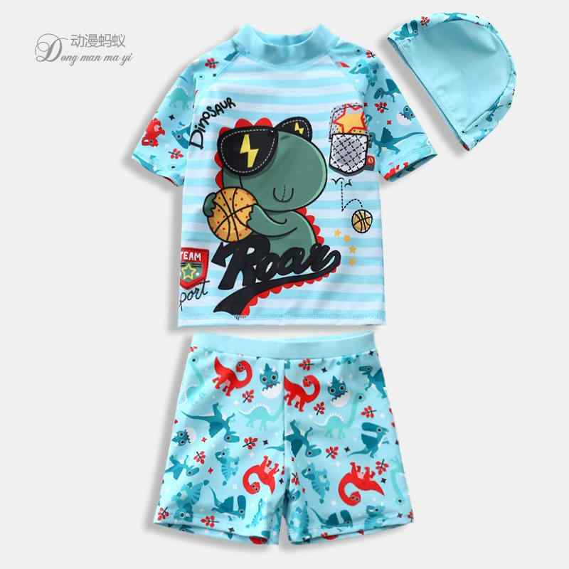 男の子 水着 キッズ ベビー ラッシュガード ベビー 夏 速乾 スーツ セパレートタイプ かわいい 子供用 スイミングキャップ付き 水泳用品 恐竜 海水浴 プール 水遊び
