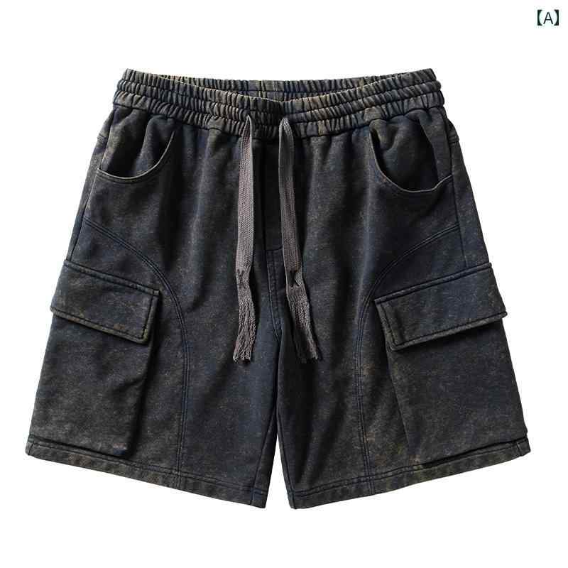 ハーフパンツ アメリカン レトロ ウォッシュ カーゴ パンツ メンズ サマー 立体 ポケット ミドル丈 ショートパンツ ゆったり