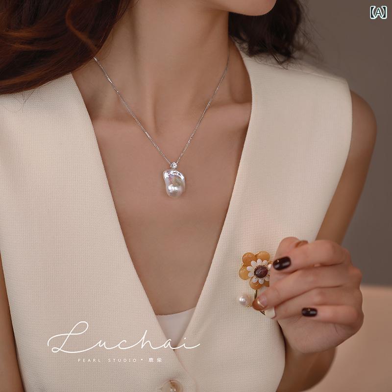 ネックレス レディース 結婚式 セレモニー 上品 特殊 形状 バロックパール 925 スター シルバー セーター ネックレス ハイエンド 高級感 チェーン 雰囲気