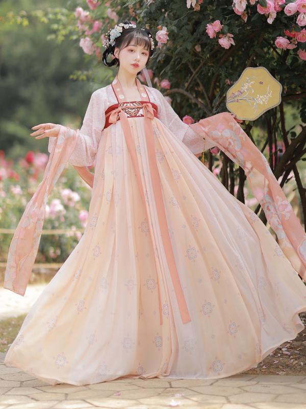 漢服 民族衣装 ドレス 中国風 韓国 レディース 衣装 フルセット ロングスカート レース エレガント 春夏 長袖