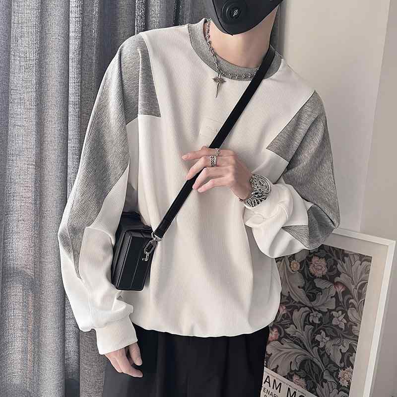 メンズ スウェットシャツ 春秋 長袖 Tシャツ ハイエンド スプライシング トップス アーバン シンプル トレーナー カジュアル