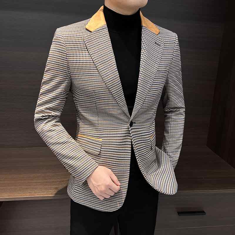 千鳥格子 メンズ カジュアル ステッチカラー 新型 ハイエンド ジャケット チェック柄 アーバン エレガント テーラード 紳士 モダン