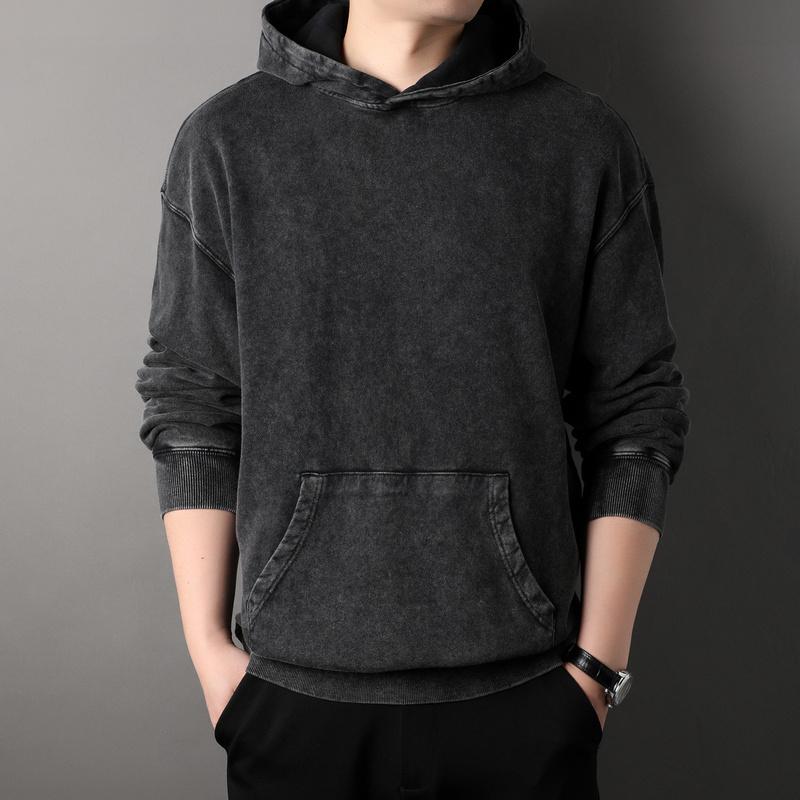 おしゃれ メンズ 綿 長袖 スウェットシャツ 春秋 デニム風 フード付き トップス 韓国 無地 長袖Tシャツ シンプル カジュアル ストリートスタイル｜ラ・グラーヌ