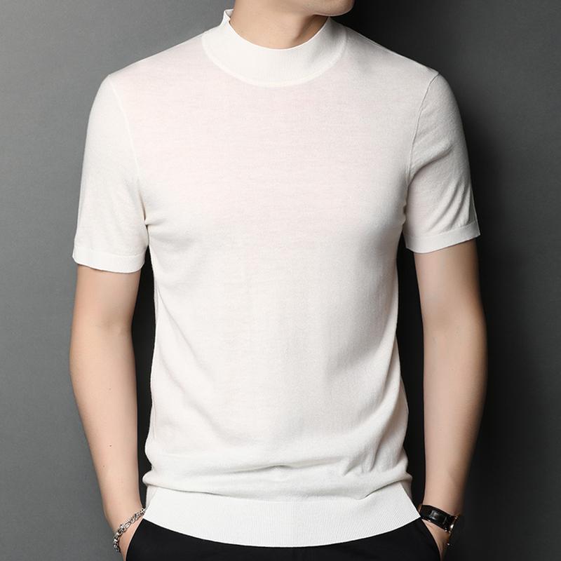 ウール ハーフハイネック ニット 半袖 Tシャツ メンズ 春秋 無地 薄手 半袖Tシャツ カジュアル トップス シンプル おしゃれ レジャー 休日