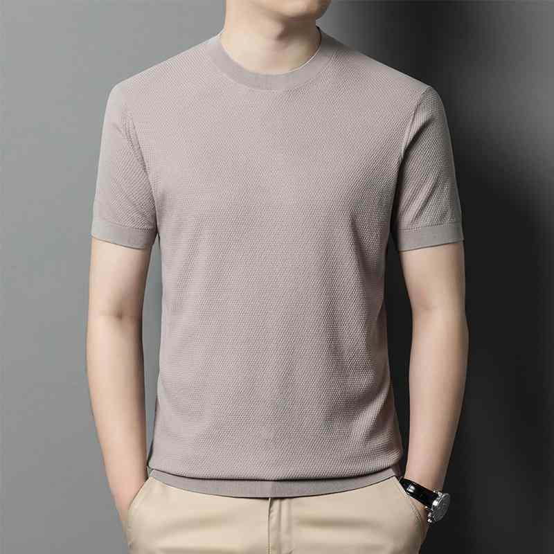 メンズ 綿 ラウンドネック 半袖 Tシャツ 夏 薄手 無地 ワッフル カジュアル トップス おしゃれ シンプル 万能 カットソー