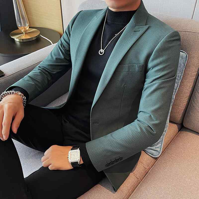 メンズ ワッフル ジャケット ハイエンド クール 春秋 スリム ビジネス オフィス カジュアル シンプル おしゃれ |ラ・グラーヌ