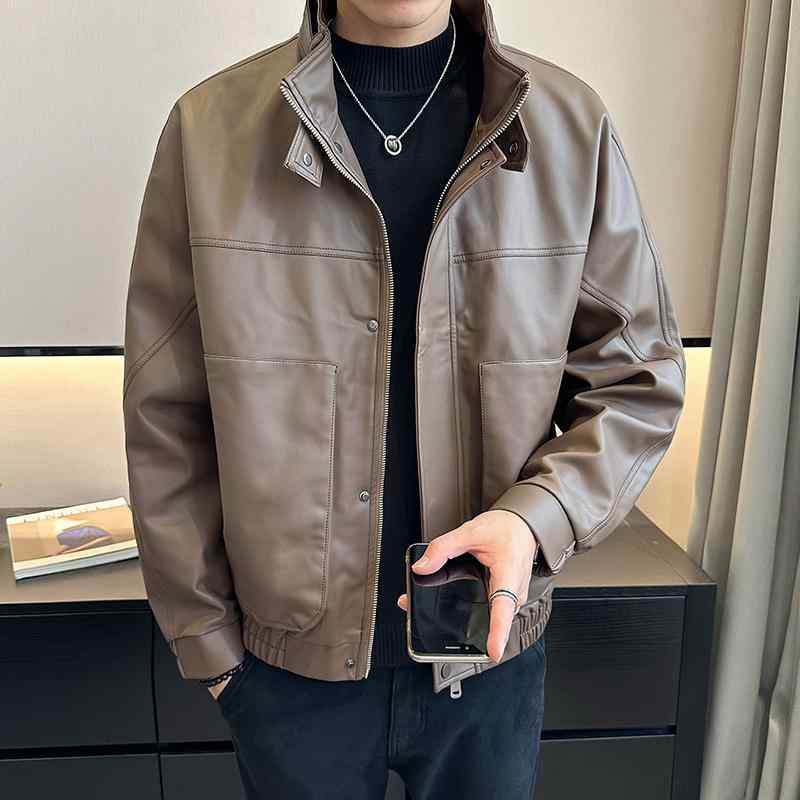 メンズ スタンドカラー レザージャケット 春秋 高級 バイク ワークウェア PU アウター シンプル カジュアル おしゃれ|ラ・グラーヌ
