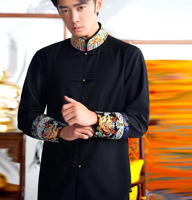 メンズ シャツ 刺・墸 和 レトロ チャイナ 中華 中国 高級 トップス 羽織り 龍 古風 衣装 スタンドネック