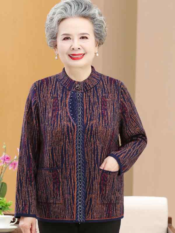 小母さん服 老いらく者 名取り草 年がしら ジレー シングル前胸部 お上さん ラウンド素っ首 ゆったり 分かりやすい おお祖母ちゃん 日月冬 編み物ティーシャツ その他-レディースファッション