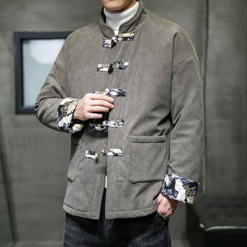 ジャケット 秋冬 長袖 厚手 暖かい クラシック カジュアル 唐装 コート 中国 レトロ 漢服 ジャケット 伝統的 ラウンドネック コーデュロイ シンプル｜ラ・グラーヌ