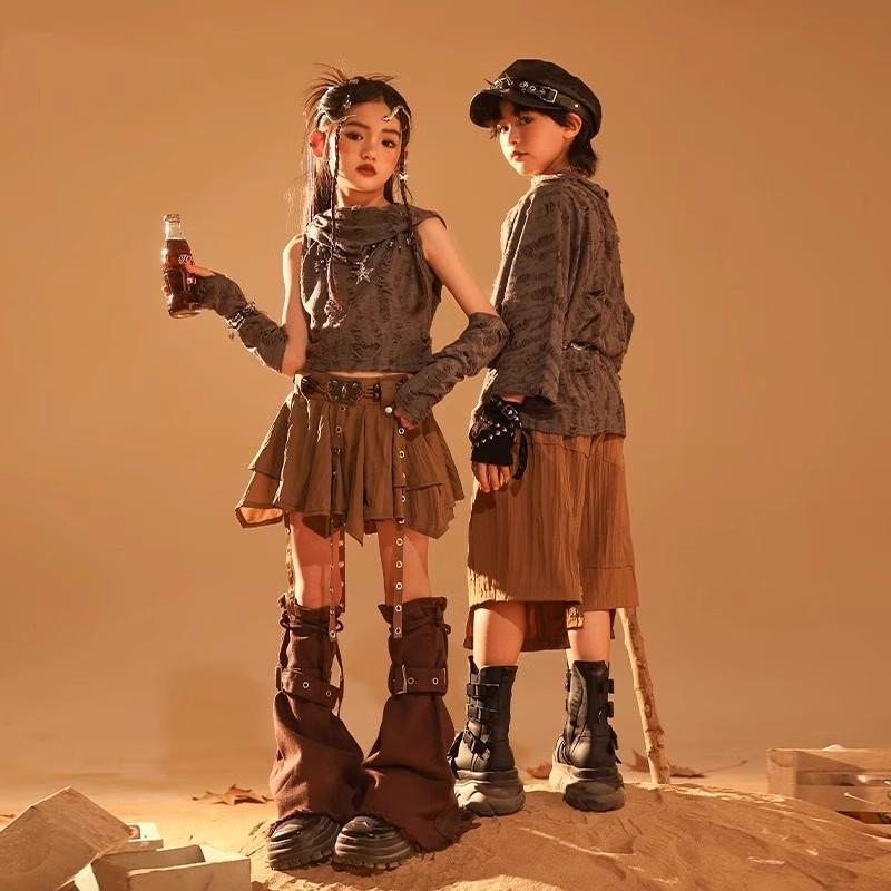 子供服 セットアップ ストリート ダンス ヒップホップ 砂丘 荒野 スタイル パフォーマンス イベント ステージ グループ 衣装 おしゃれ