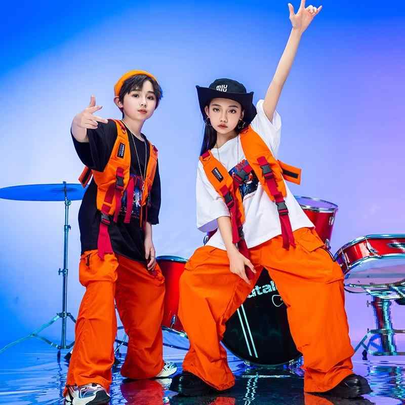 子供服 セットアップ ヒップホップ ボーイ ストリート ダンス 衣装 クール パフォーマンス コスチューム オレンジ コーデ
