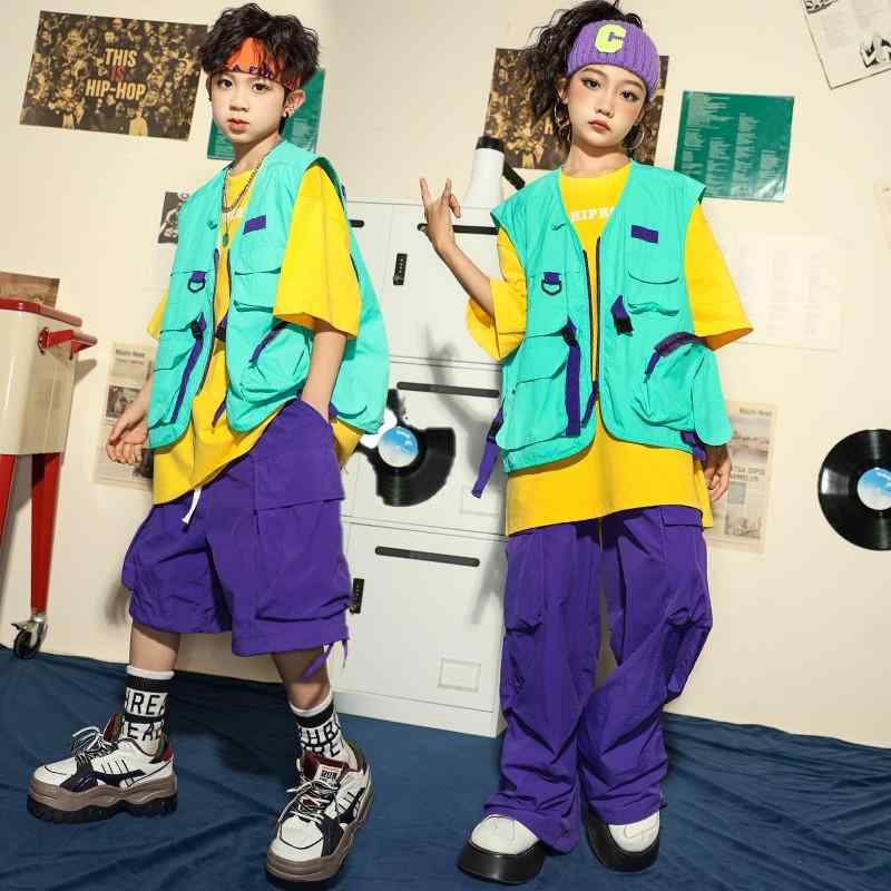 ストリート ダンス 子供服 キッズウェア マルチウェイ ヒップホップ パフォーマンス ビビットカラー ダンサー 男の子 女の子 男女兼用 カラフル