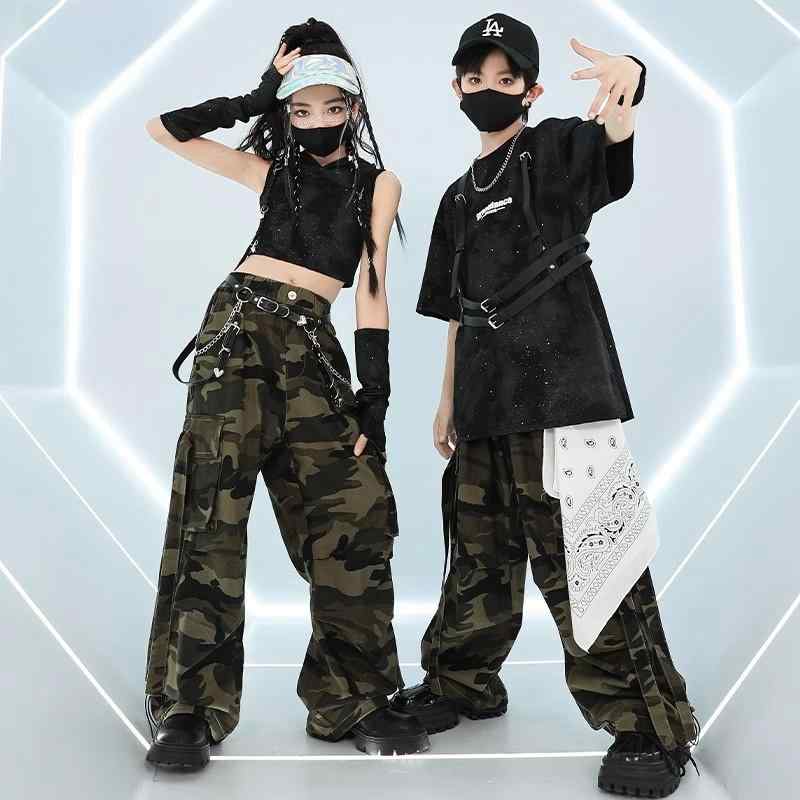 子供用 ヒップホップ ダンス 衣装 パフォーマンス ジャズ クール ボーイズ ガールズ ファッション ストリート セットアップ 元気 カジュアル 動きやすさ 快適