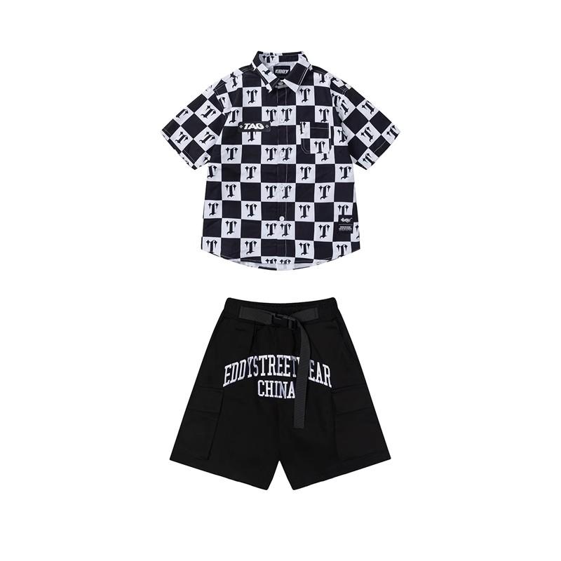 ヒップホップ ストリート ダンス 子供用 ボーイズ ガールズ ファッション ゴシック スタイル シャツ パンツ セットアップ パフォーマンス ドラム演奏 スタイリッシュ カジュアル