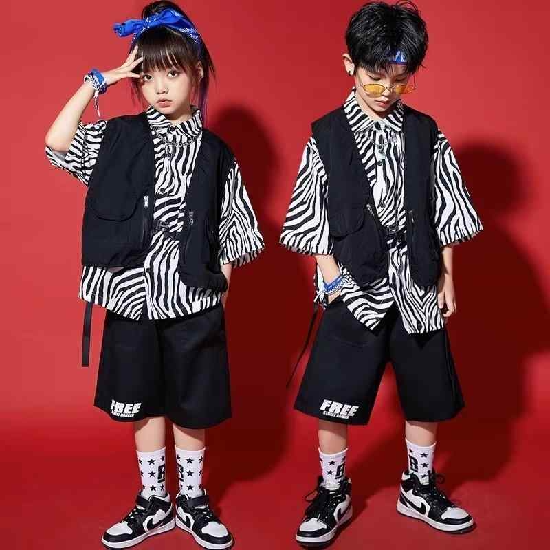 ストリート ダンス 子供用 キッズウェア ゼブラ柄 ヒップホップ ベスト ゼブラシャツ コーデ一式 女の子 男の子 パフォーマンス 発表会 おソロコーデ 双子コーデ