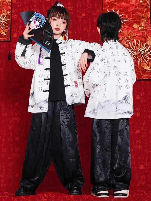子供服 キッズ 衣装 漢服 新年 チャイナ風 パフォーマンス 唐装 武道 ストリート 伝統 トラディショナル 和風 レトロ 中国文化 武術スタイル