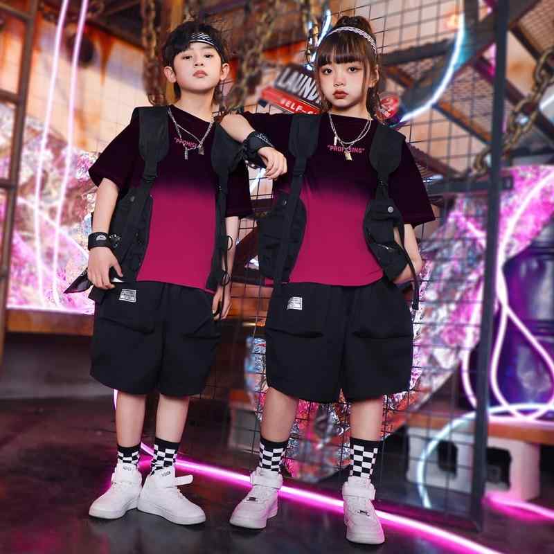 子供服 キッズウェア ストリート ファッション ダンス パフォーマンス 衣装 ガール ボーイ かっこいい クール 個性的 おしゃれ セットアップ イベント 半袖 ゆったり