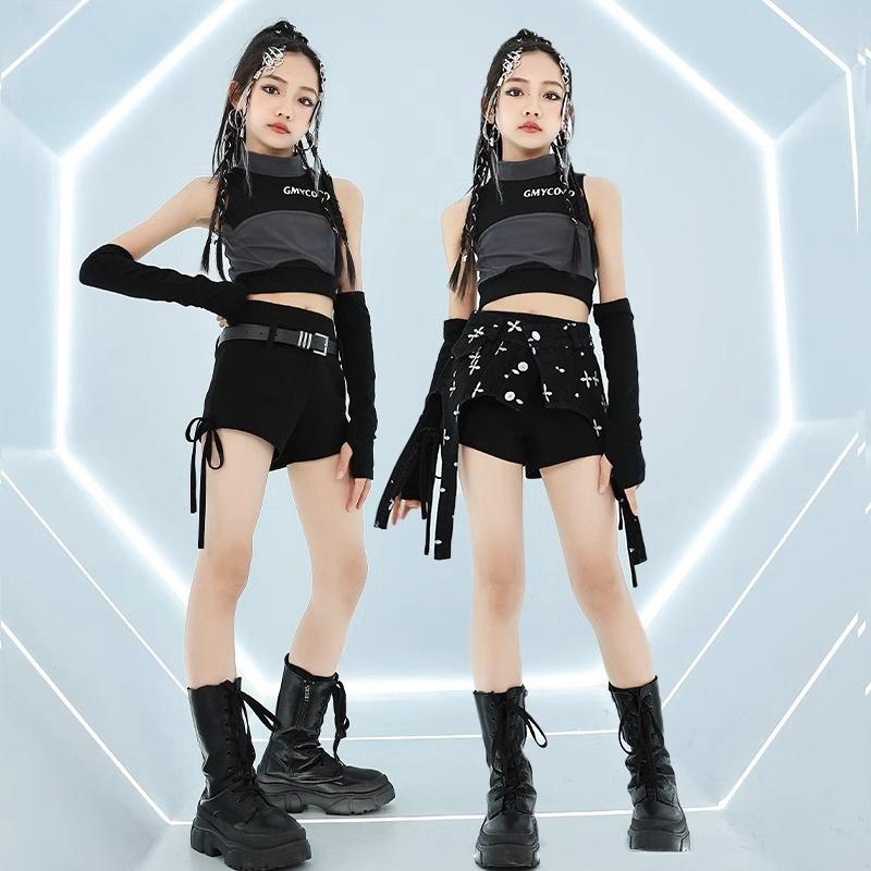 子供用 キッズウェア ストリート ファッション ダンス パフォーマンス 衣装 おしゃれ かわいい かっこいい へそ出し ユニーク ステージ イベント セットアップ ガール アクティブ