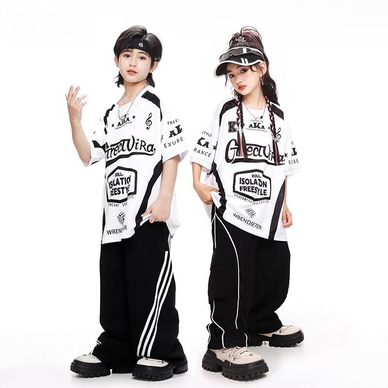 子供用 キッズウェア ヒップホップ ファッション ダンス パフォーマンス 衣装 おしゃれ かっこいい モダン カジュアル セットアップ 半袖 イベント グループ