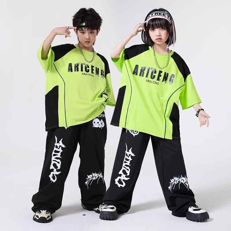 子供用 キッズウェア ストリート ヒップホップ ファッション ダンス パフォーマンス カジュアル ゆったり セットアップ おしゃれ かっこいい イベント グループ ボーイ ガール