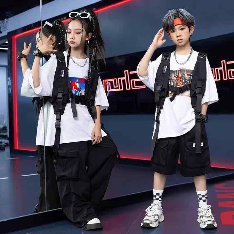 キッズ 子供服 ヒップホップ ダンス パフォーマンス 衣装 クール ストリート 男女 ベスト ドラム 演奏 セット コーデ おしゃれ かっこいい